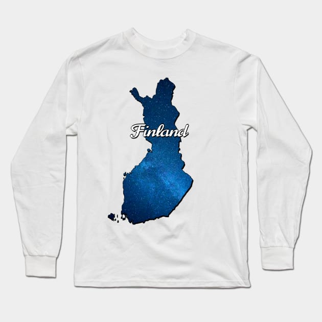 Blue map of Finland Long Sleeve T-Shirt by Purrfect